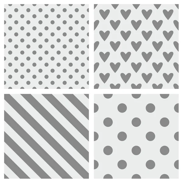 Tile Vector Pattern Set White Polka Dots Stripes Zig Zag — Stock Vector