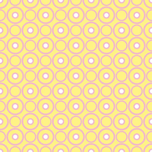 黄色背景上带有粉红和白点的方块矢量图案 — 图库矢量图片