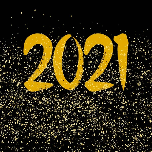Šťastný Nový Rok 2021 Ručně Kreslený Zlatý Vektor Přání Černém — Stockový vektor