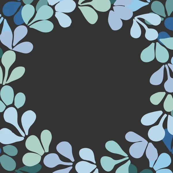 Pastell Blauer Blumenkranz Vektorrahmen Auf Schwarzem Hintergrund — Stockvektor
