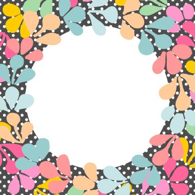 Noktalar üzerinde Pastel renkli çiçek çelengi vektör çerçevesi