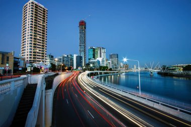 Brisbane, Avustralya - 20 Mayıs 2013: Kenti Brisbane William Jolly Köprüsü'nden. Brisbane sermaye şehir Queensland ve Avustralya'da üçüncü büyük kenti olduğunu