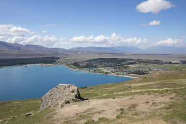 Panoramik şehir Lake Tekapo Yeni Zelanda'da South Island