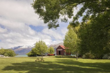 Iconic Boat house at daytime in Glenorchy, New Zealand clipart