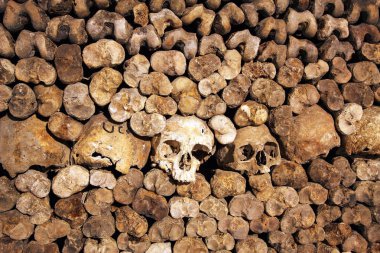 Korkunç görünümü Catacombs iç, Paris, Fransa