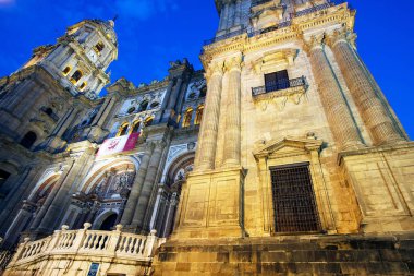 Gökyüzü arka plan, İspanya Malaga Katedrali görünüm akşam