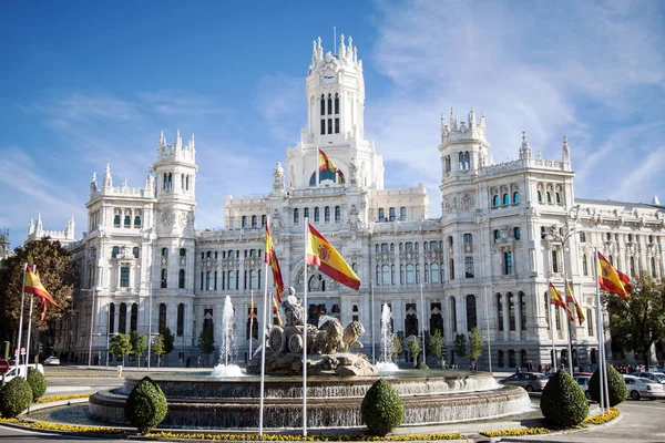 Cibeles Çeşme Palacio Comunicaciones Madrid Spanya — Stok fotoğraf