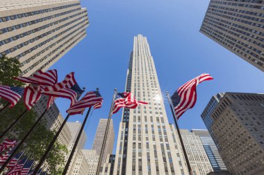New York - 26 Mayıs 2015: NYC Rockefeller Merkezi. Rockefeller Center karmaşık bir 19 olduğunu ticari binalar, Rockefeller ailesi tarafından inşa edilmiş bulunan Midtown Manhattan'da