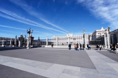MADRID, SPAIN - NOVEMBER 15TH, 2012: Teatro Real is an opera house located in front of the Palacio Real, the official residence of the Queen who ordered the construction of the theateR clipart
