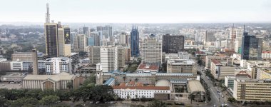 Nairobi, Kenya - 11 Ağustos 2013: Merkezi iş bölgesine ve Nairobi manzarası. Başkenti ve en büyük şehri Kenya Nairobi olduğunu.