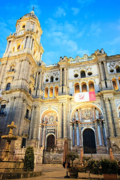 Vista Serale Della Cattedrale Malaga Sullo Sfondo Del Cielo Spagna — Foto Stock