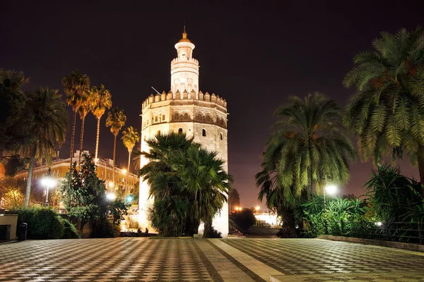 Wgląd Nocy Piękno Torre Del Oro Sewilla Hiszpania — Zdjęcie stockowe
