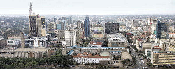 NAIROBI, KENYA - AUGUST 11TH, 2013: Central business district and skyline of Nairobi. Nairobi is the capital and largest city of Kenya.