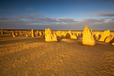 Batı Avustralya'daki Nambung Ulusal Parkı'nda Pinnacles Çölü