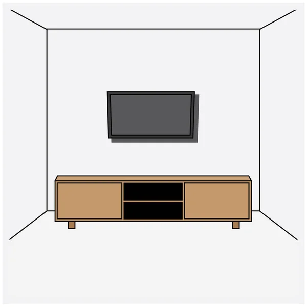 Vektorové Ilustrace Obývacího Pokoje Stůl Televizní Stěna — Stockový vektor