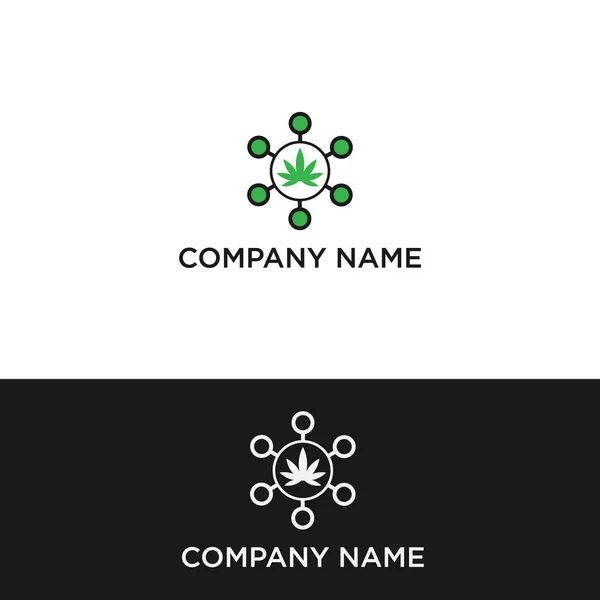 Vector εικονογράφηση από το λογότυπο της εταιρείας με επιστημονικά σύμβολα και φύλλα — Διανυσματικό Αρχείο