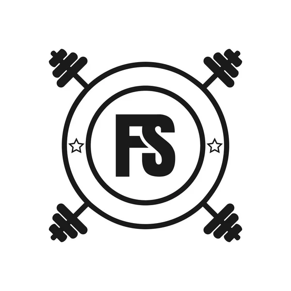 Logo circolare con illustrazioni a bilanciere e lettere f e s — Vettoriale Stock