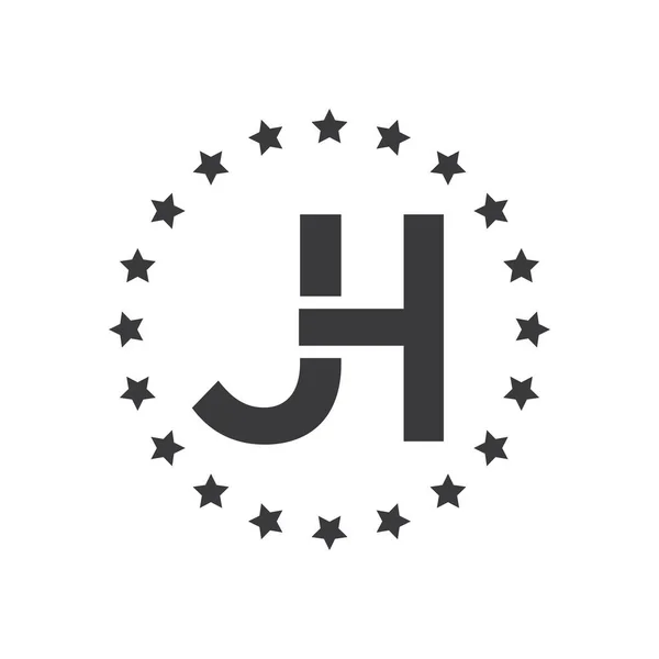 Διάνυσμα εικονογράμματος j και h λογότυπο με στρογγυλό αστέρι. διάνυσμα λογότυπου γραμμάτων — Διανυσματικό Αρχείο