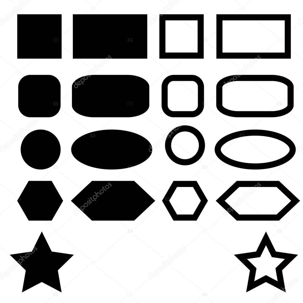 Basic shape elements with set of sharp and round edge edges also vector