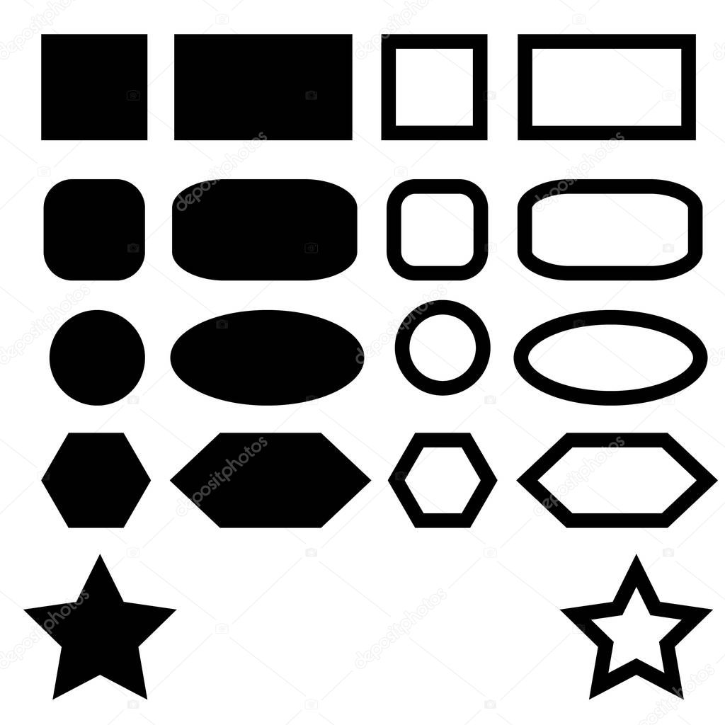 Basic shape elements with set of sharp and round edge edges also vector