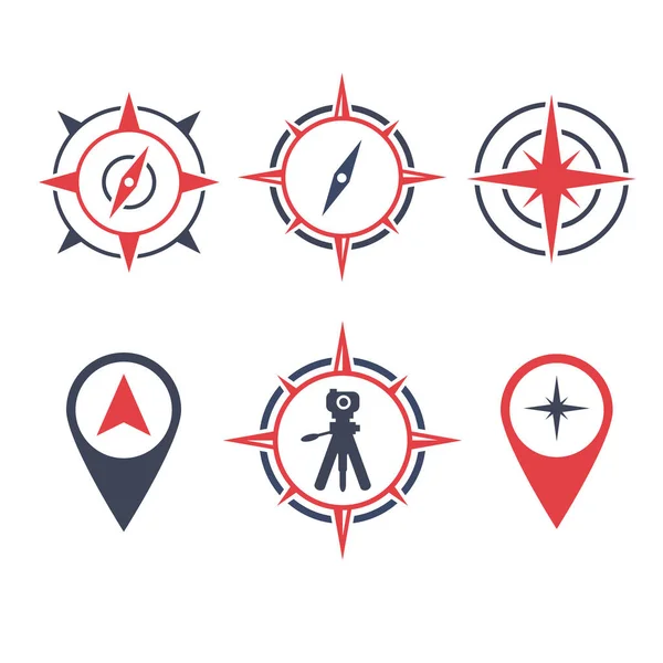 Vector ilustración estudio tierra logotipo icono con brújula ubicación y cámara — Vector de stock