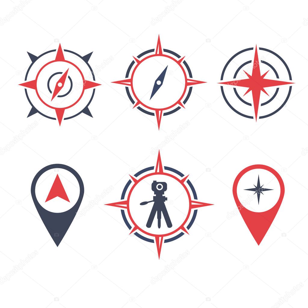 Vector illustration survey land logo icon with location compass and camera
