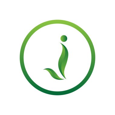 vektör illüstrasyon mektup j yaprak ve daire doğa simgesi logo tasarımı yeşil renk