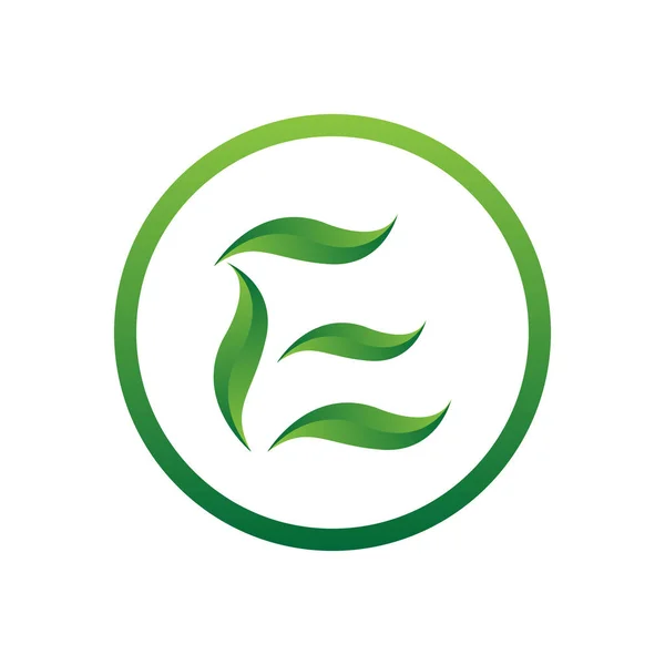 Vetor ilustração letra e com folha e círculo natureza ícone logotipo design cor verde — Vetor de Stock