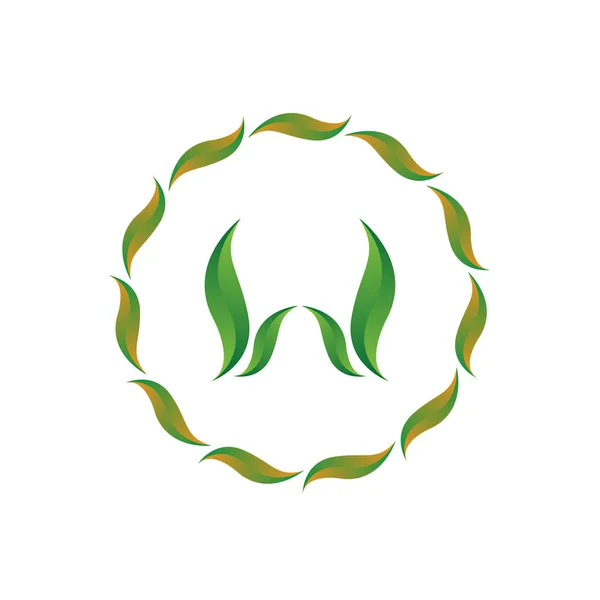 Lettera illustrazione vettoriale w con foglia e cerchio natura icona logo design colore verde — Vettoriale Stock