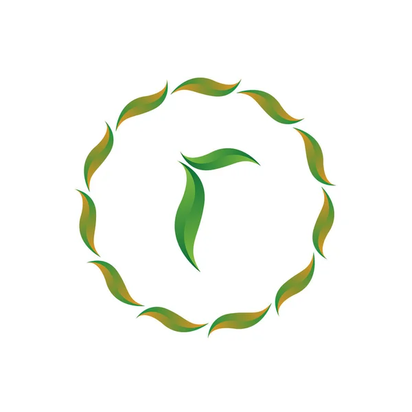 Vetor ilustração letra r com folha e círculo natureza ícone logotipo design cor verde — Vetor de Stock