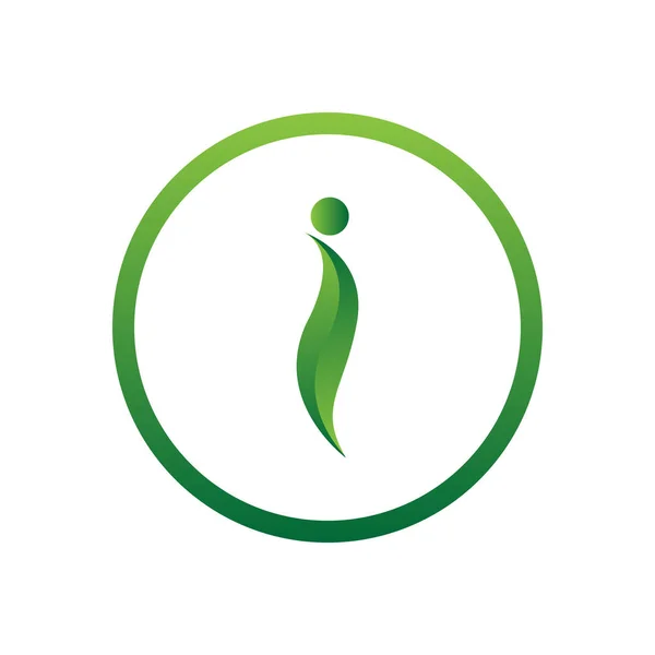 矢量插图字母 i 与叶和圆圈自然图标徽标设计绿色 — 图库矢量图片