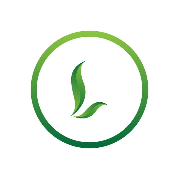 Vetor ilustração letra l com folha e círculo natureza ícone logotipo design cor verde — Vetor de Stock