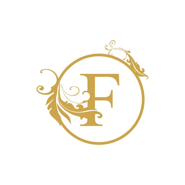 Vettore iniziale f lettera di lusso bellezza fiorisce ornamento monogramma matrimonio icona logo vintage — Vettoriale Stock