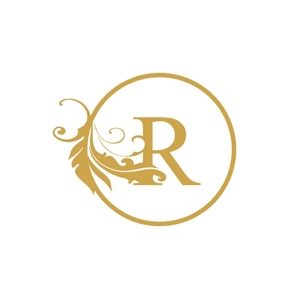 Vektor Anfangsbuchstaben r Luxus Schönheit blüht Ornament Monogramm Hochzeit Ikone logo Jahrgang mit Kreis — Stockvektor