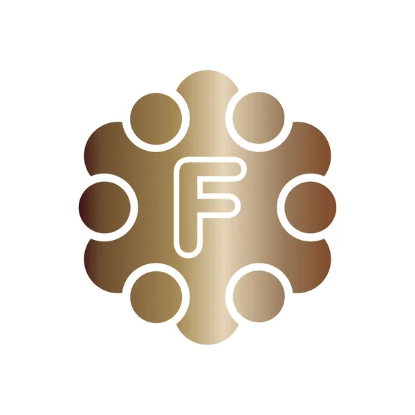 Illustrazione vettoriale puntini metallici con cerchio e lettera iniziale f icona logo design moderno — Vettoriale Stock