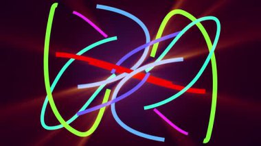 Abstract looped animation of chaotic movement of colored glowing neon lines