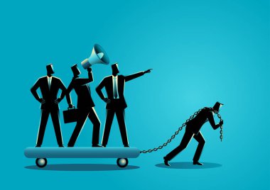 İş kavramı vektör çizim otoriter arkadaşlarıyla yalnız sürükleyerek bir işadamı
