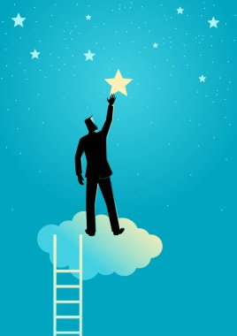 İş kavramı vektör çizim bir işadamı için star ulaşmak