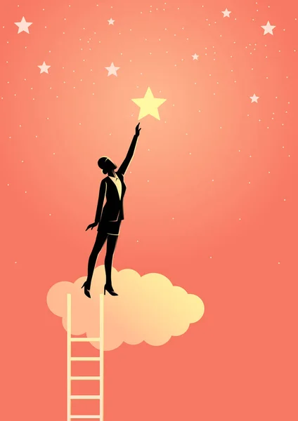 Ilustración Vectorial Concepto Negocio Una Mujer Negocios Llegar Estrella — Vector de stock