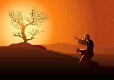 Biblical vector illustration series, Moses and the burning bush clipart