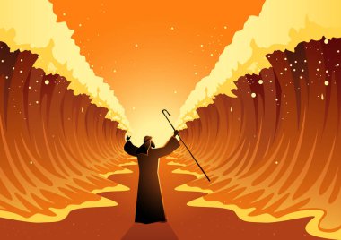 Biblical and religion vector illustration series, Moses held out his staff and the Red Sea was parted by God clipart