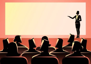 İş kavramı büyük ekranda sunu işkadını Illustration. Seyirci, seminer, konferans Tema