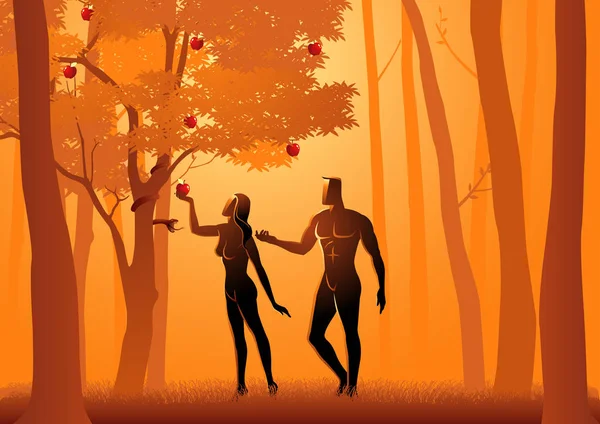 Biblische Vektorillustration Von Adam Und Eve Eine Schlange Täuscht Eve — Stockvektor