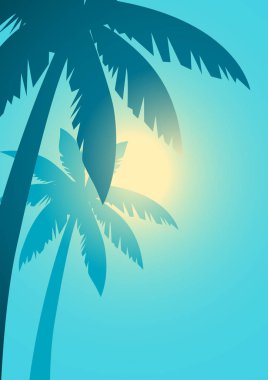Palmiye ağaçları ile güneş ışığı arka plan basit vektör çizim