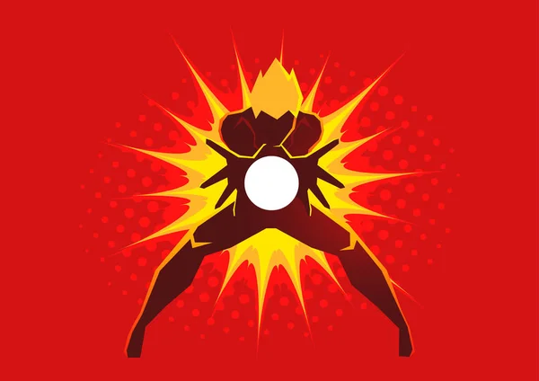 Простая Графическая Векторная Иллюстрация Супергероя Создающего Энергетический Взрыв Руками — стоковый вектор