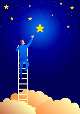 İş kavramı vektör çizim bir işadamı yıldız için reach