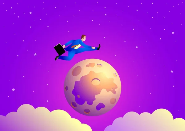 Business Concept Vector Illustration Businessman Jumping Moon — Stock Vector