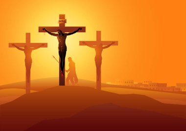 Biblical vector illustration series. Way of the Cross or Stations of the Cross, twelfth station, Jesus Dies On The Cross. clipart
