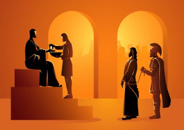 Biblical vector illustration series. Way of the Cross or Stations of the Cross, Pilate condemns Jesus to die. clipart