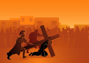 İncil'deki vektör çizim serisi. Yolu haç veya istasyonları haç, İsa'nın tutkusu.
